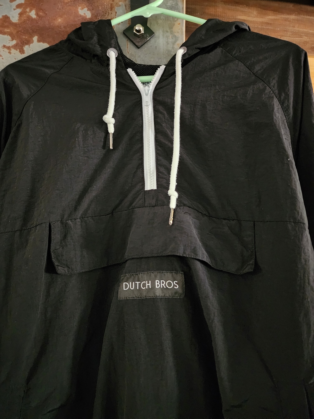 Dutch Bros Black Pullover Windbreaker Hoodie 'Stay Up Late & Change The World" - Picture 3 of 6